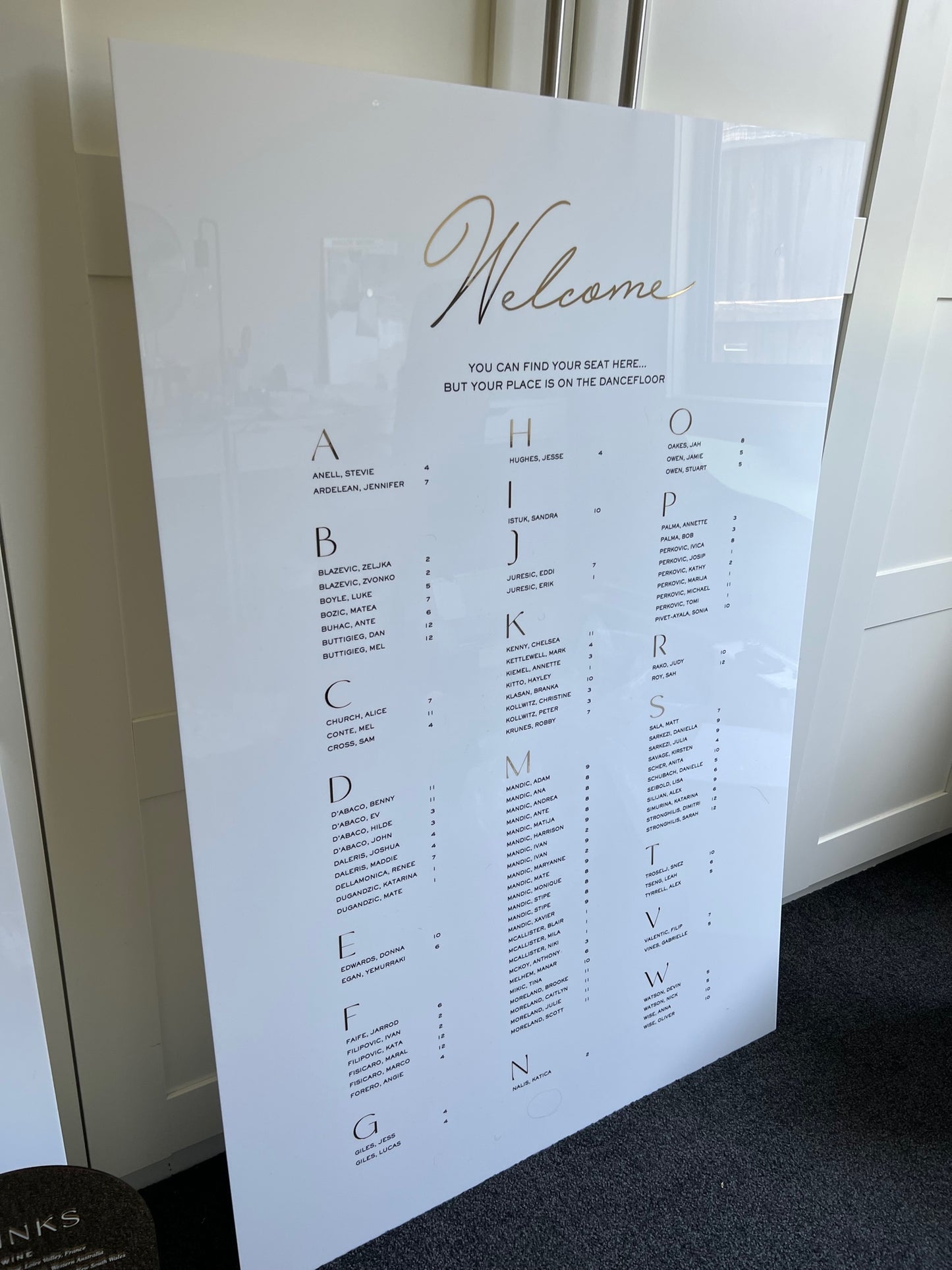 A0 Large Acrylic Seating Chart