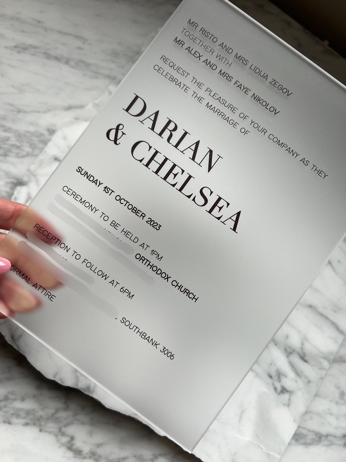 A5 Frosted Clear Acrylic Invitation