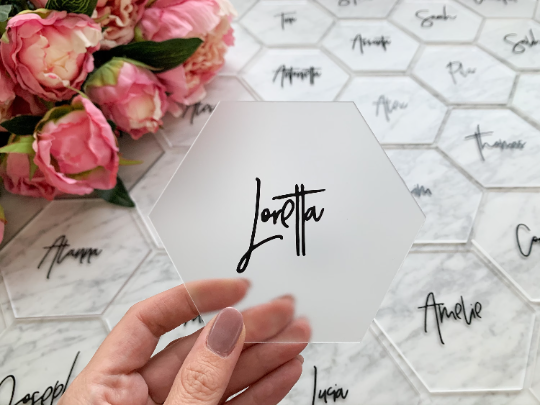 Frosted Clear Acrylic Hexagon Place Card