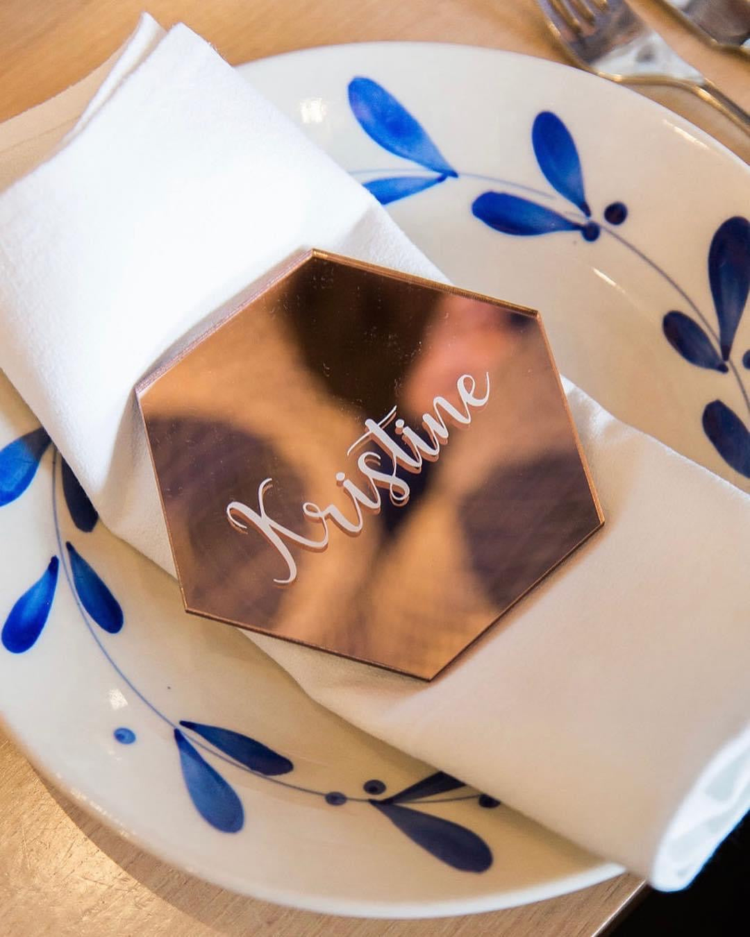 Rose Gold Acrylic Hexagon Place Card