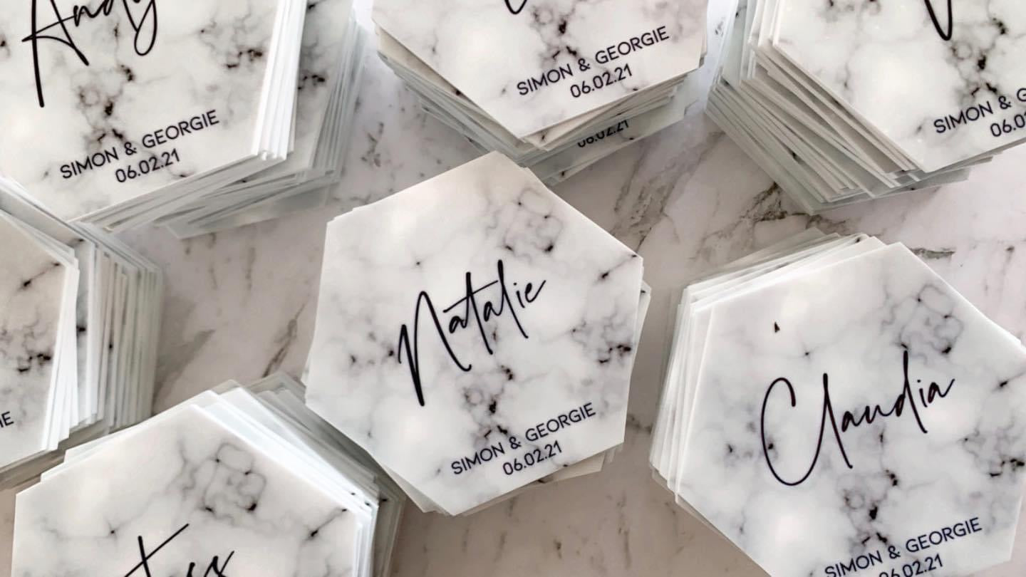 Marble Look Acrylic Hexagon Place Card