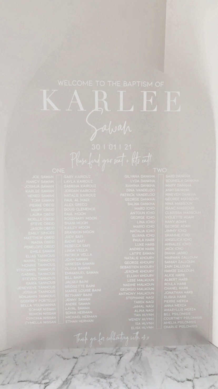 A1 Acrylic Seating Chart