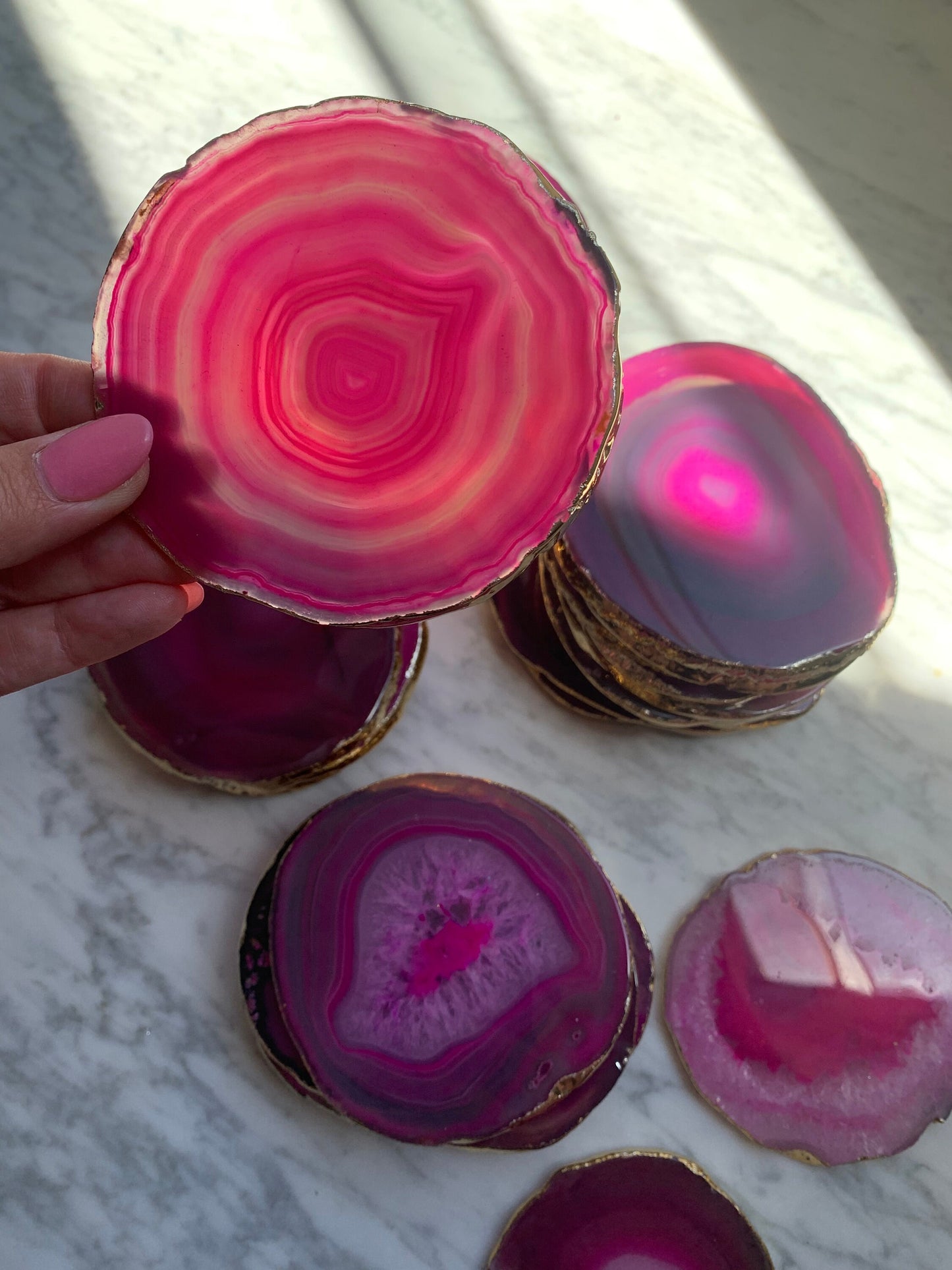 Pink Agate Slice Place Card Coaster - Clearance