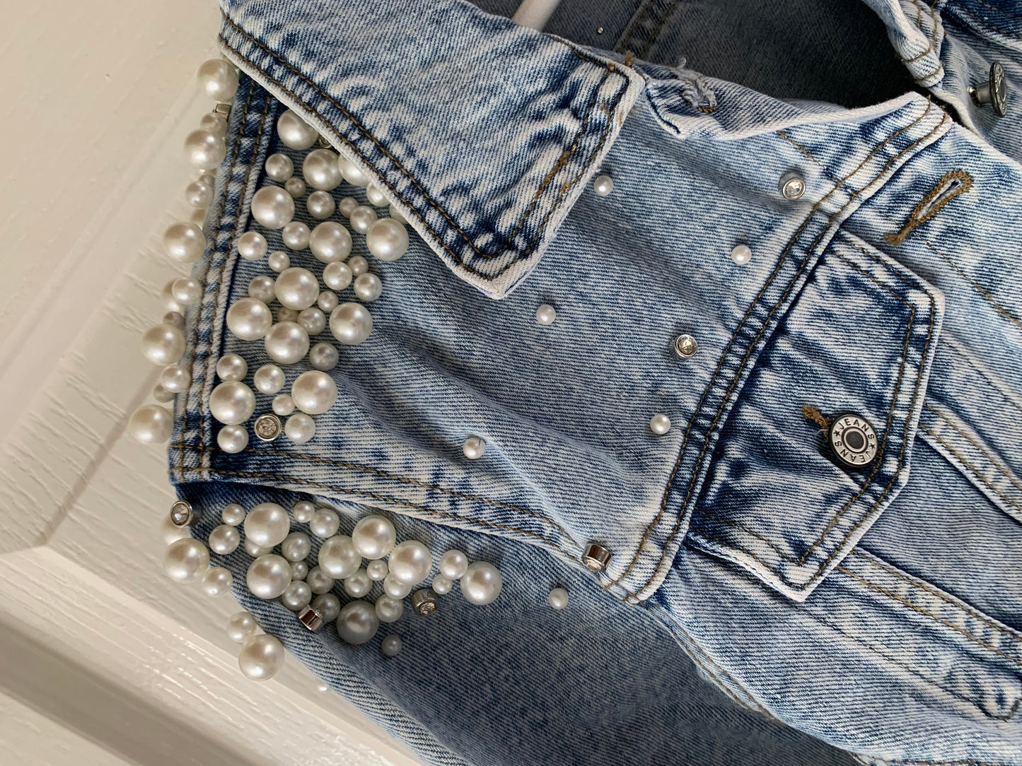 Pearl Diamonte Beaded Denim Jacket