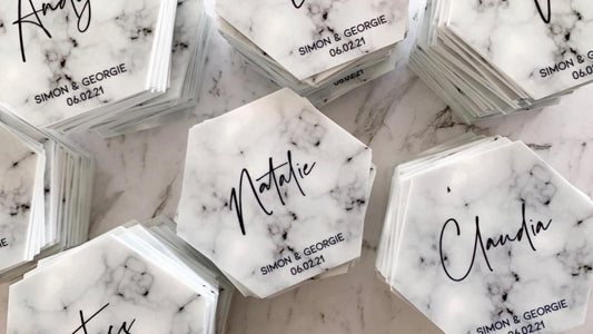 Marble Look Acrylic Hexagon Place Card