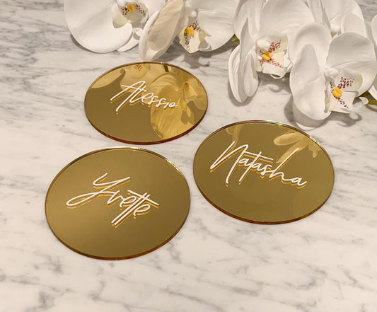 Gold Acrylic Round Place Card