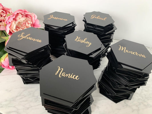 Black Acrylic Hexagon Place Card