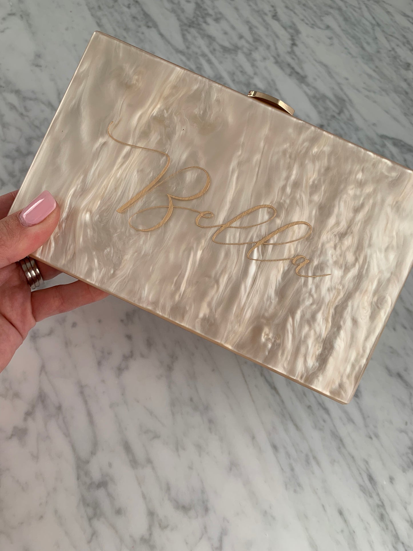 Beige Pearl Acrylic Clutch Bag