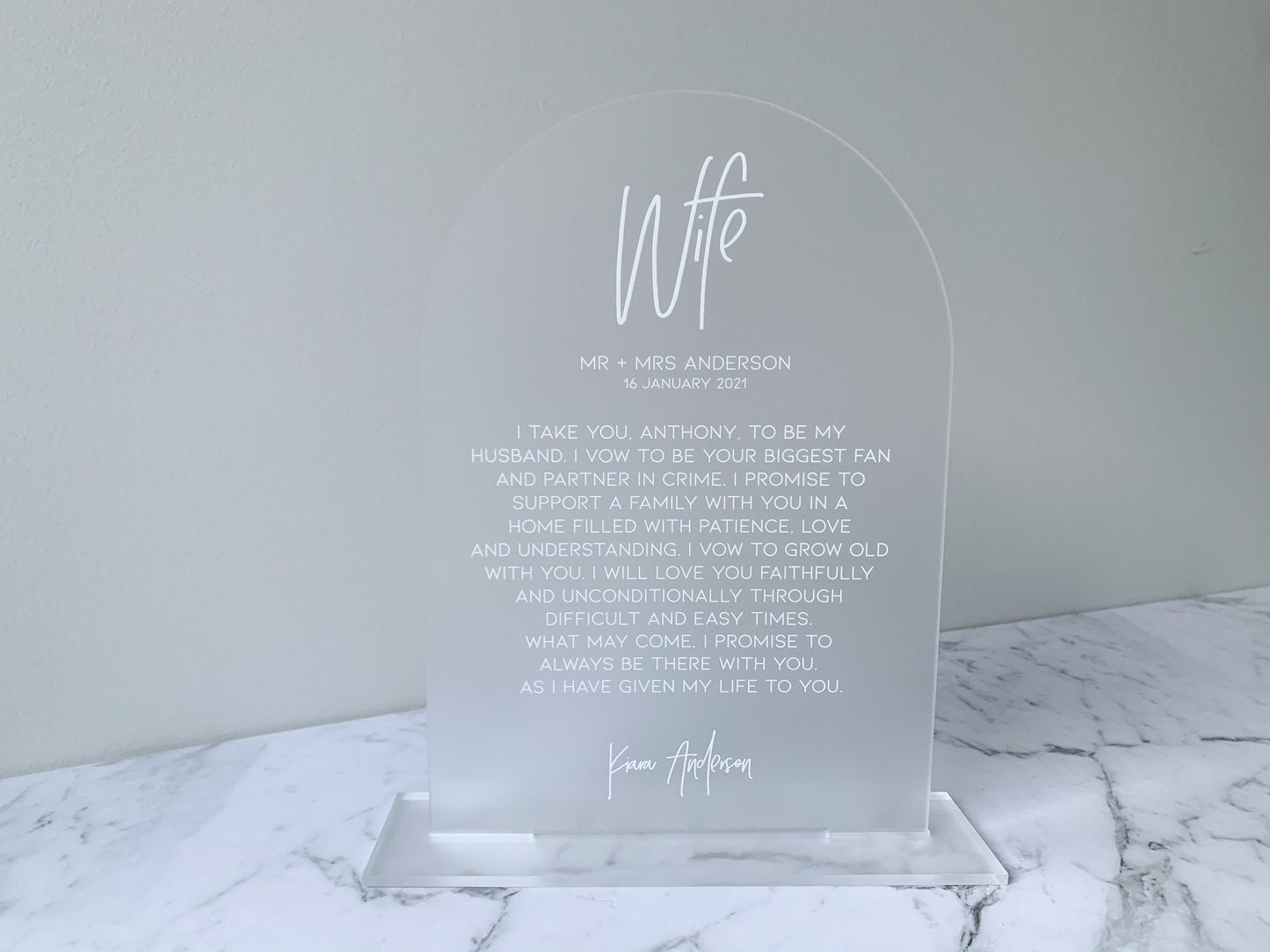 A5 Acrylic Vow Sign