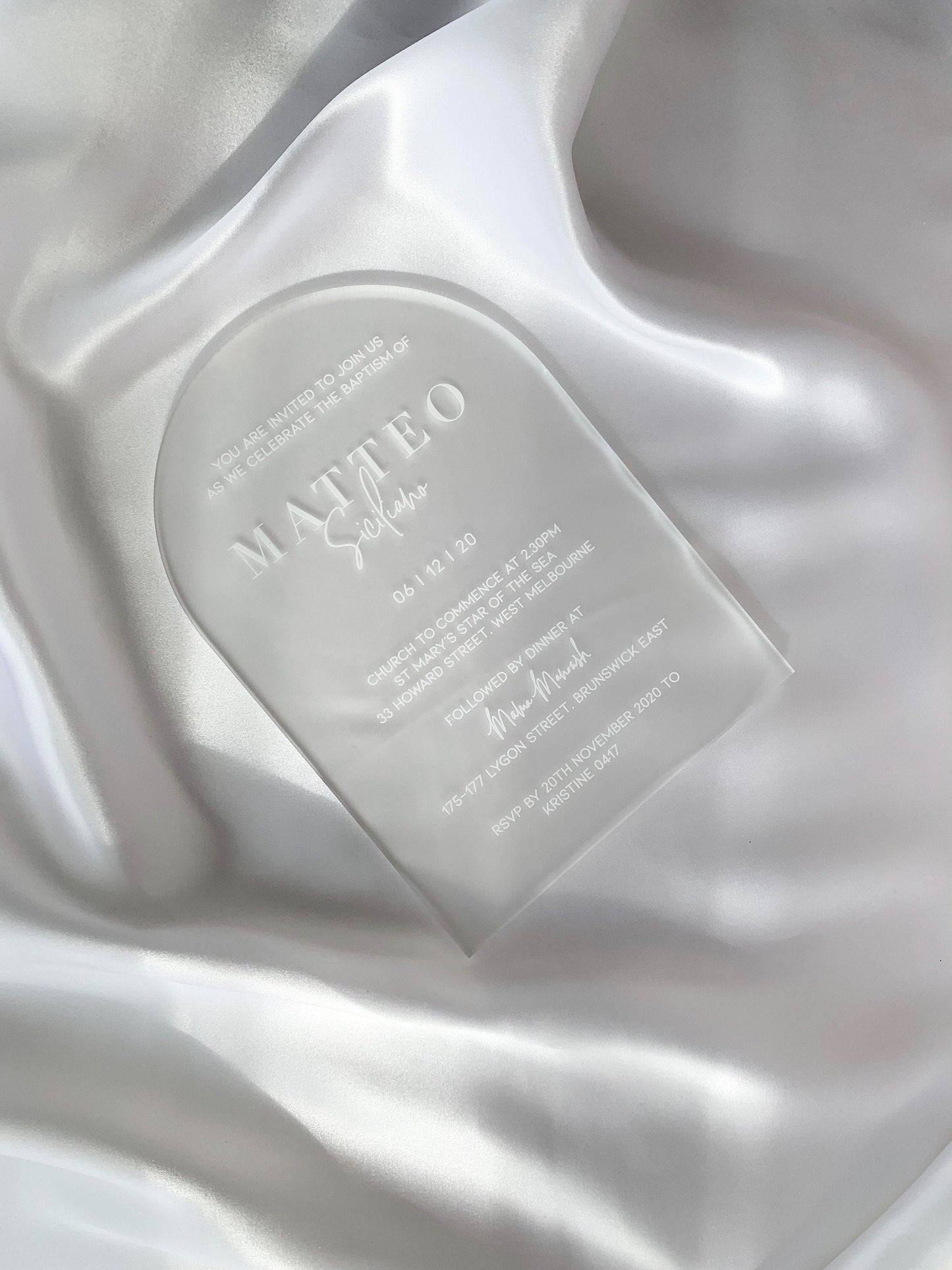 A5 Frosted Clear Acrylic Invitation