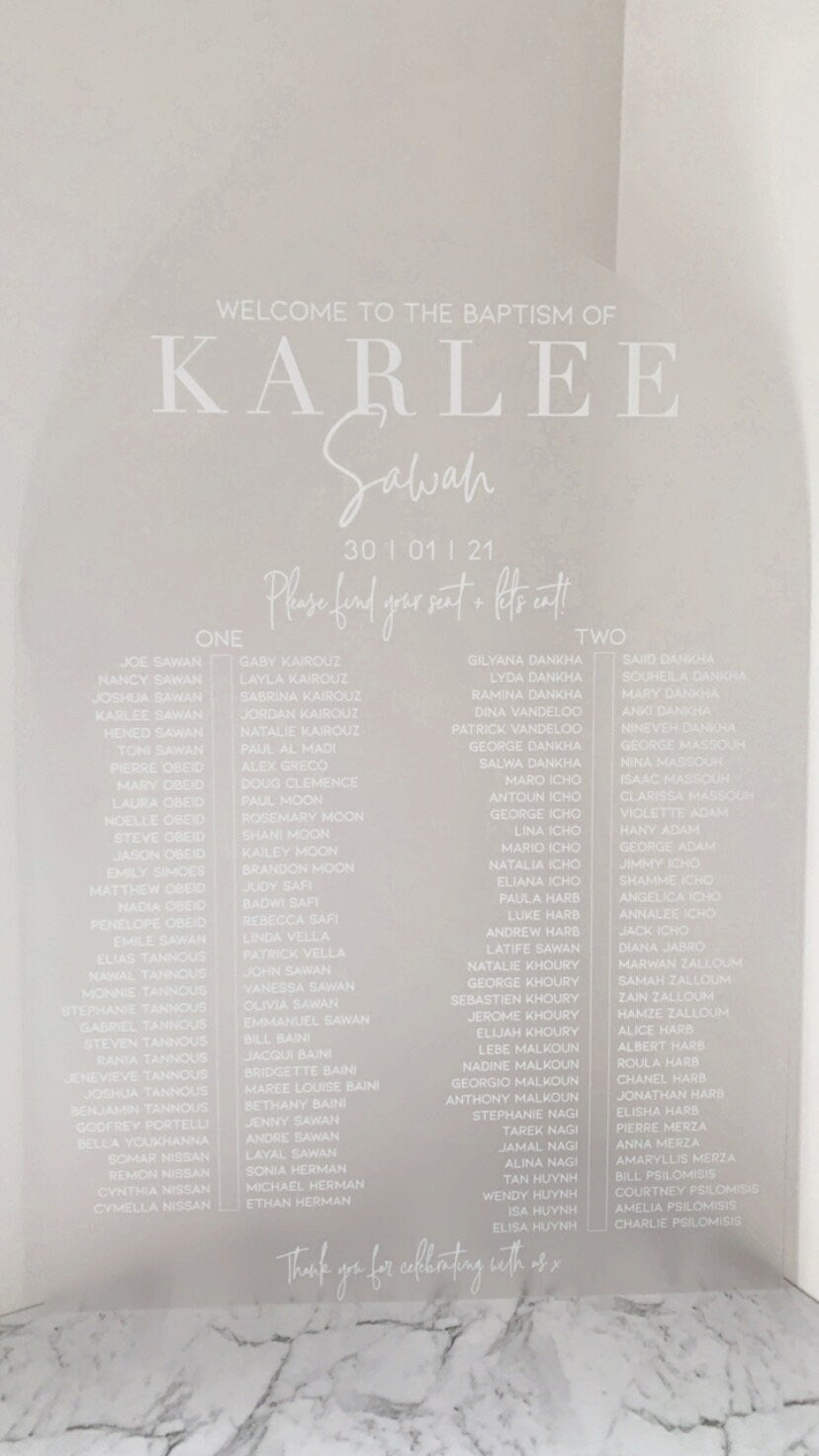 A1 Acrylic Seating Chart