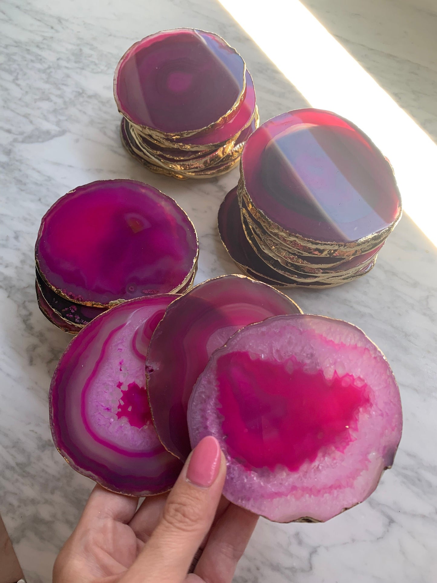 Pink Agate Slice Place Card Coaster - Clearance