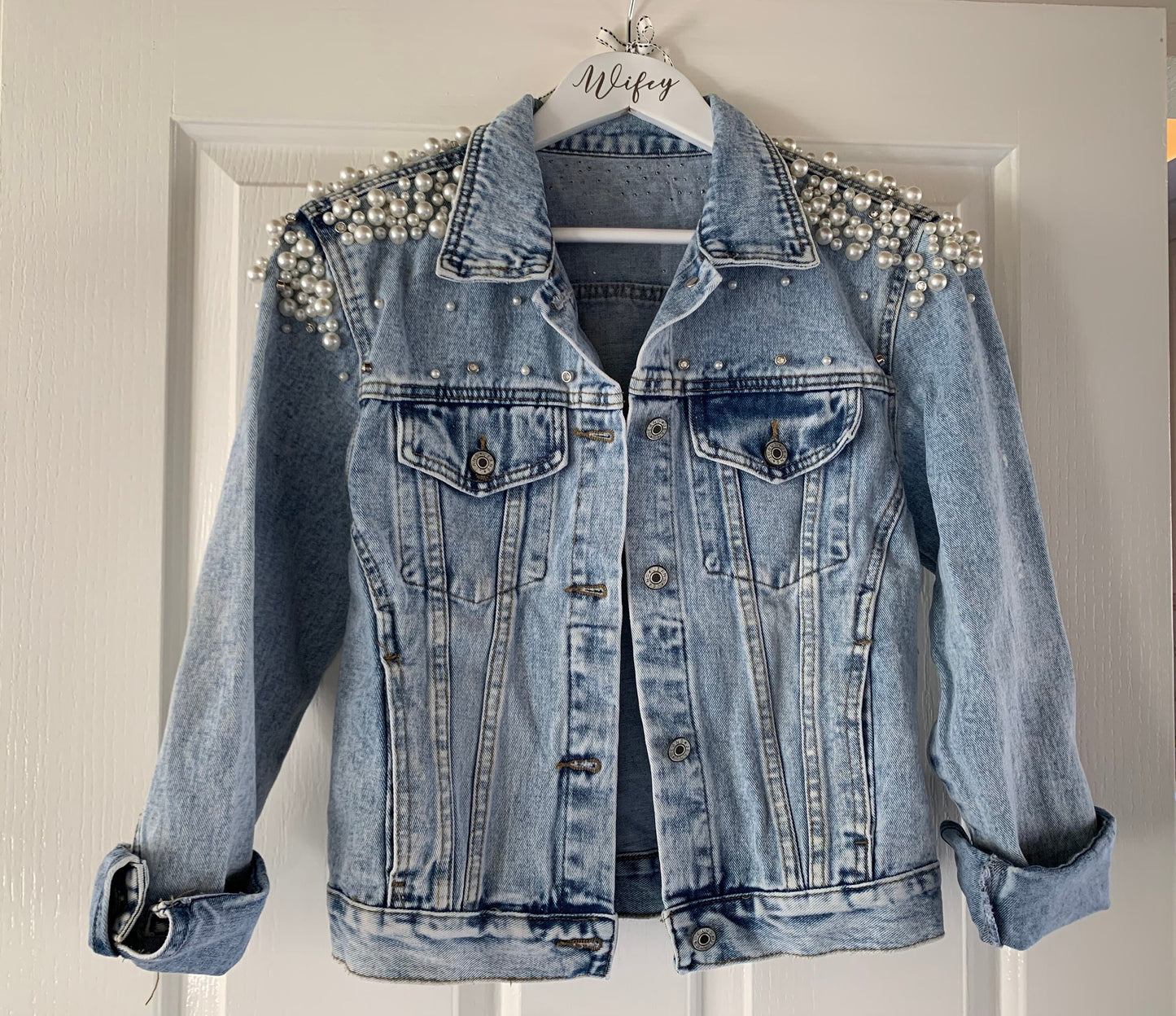 Pearl Diamonte Beaded Denim Jacket